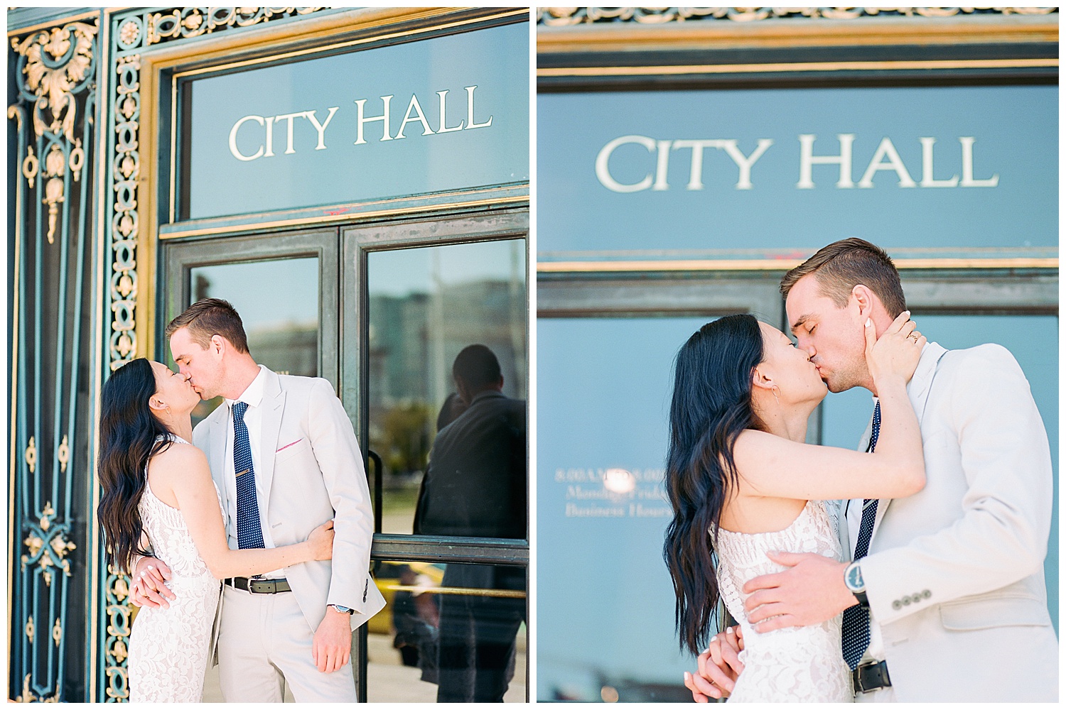 kissing by the entrance of san francisco city hall