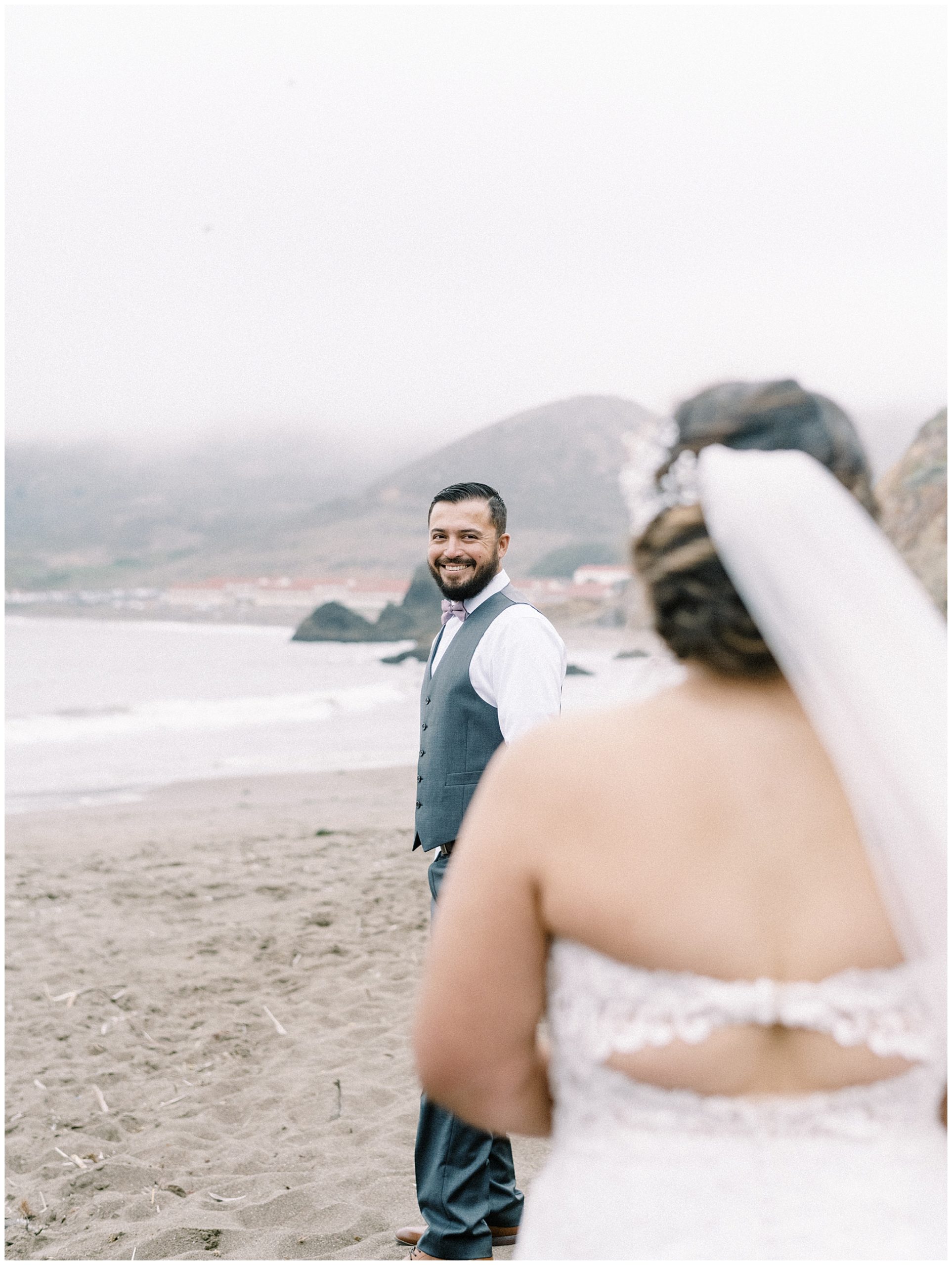 first look on beach elopement